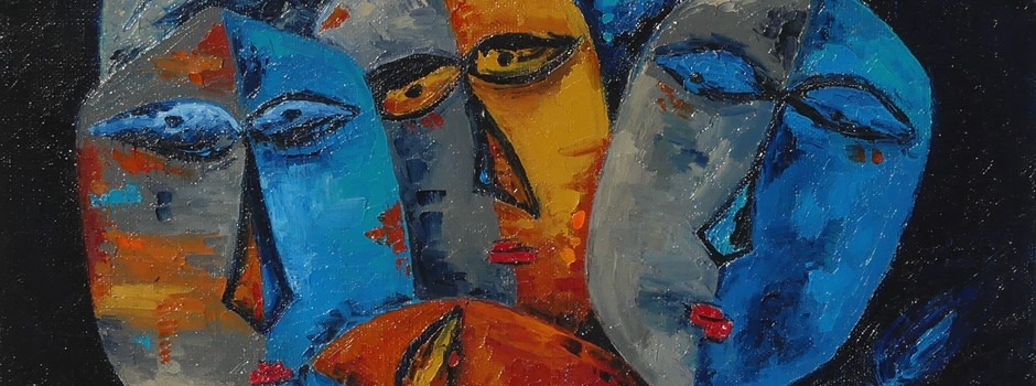 Six masques - carton toilé - 30x30.JPG